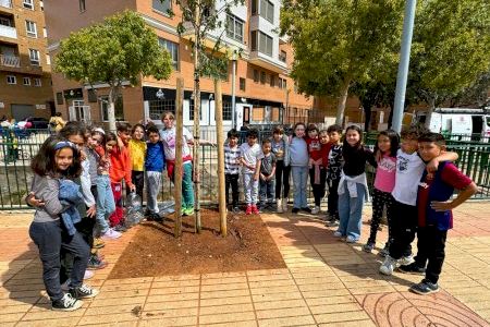 Vila-real implica los alumnos del colegio Cervantes en la plantación de árboles en los alrededores de la acequia Mayor