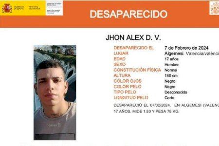 Lanzan una alerta para buscar a un adolescente desaparecido hace casi tres meses en Algemesí