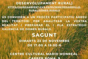 Sagunto acoge el ‘Taller Mujeres Rurales’ el 23 de noviembre en el Centro Cultural Mario Monreal