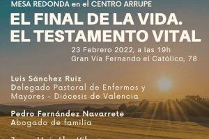 Mesa redonda para analizar la importancia del Documento de Voluntades Anticipadas, este miércoles en el Centro Arrupe de Valencia