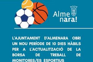 El Ayuntamiento de Almenara abre de nuevo la bolsa de monitores deportivos para las actividades de verano