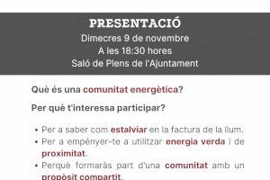 L’Alcúdia de Crespins comença dimecres el procés de creació de la comunitat energètica