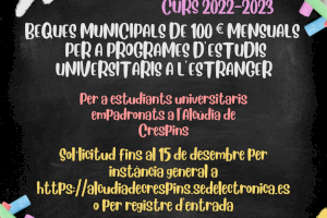 L’Ajuntament de l’Alcúdia de Crespins obri el termini per a sol·licitar les beques municipals per a estudiants universitaris a l'estranger