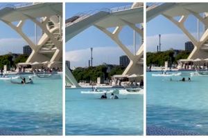 VIDEO | El ‘naufragio’ viral de dos personas en el lago de la Ciutat de les Arts en Valencia