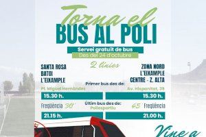 Vuelve el servicio de autobús por las tardes al polideportivo a partir del 24 de octubre