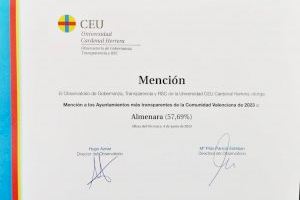 L'Ajuntament d'Almenara es converteix en el tercer municipi amb l'índex de transparència més alt de la província de Castelló