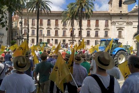 Cientos de agricultores y tractores de AVA-ASAJA y CCPV-COAG reclaman en Valencia medidas urgentes al Gobierno