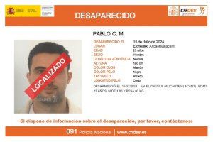 Localizado el joven desaparecido en Elche este lunes