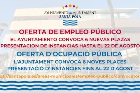 El Ayuntamiento de Santa Pola convoca seis plazas de empleo público