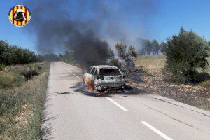 Arde un coche en Requena e inicia un incendio forestal