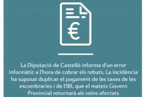 La Diputación de Castellón informa de un error informático a la hora de cobrar los recibos