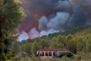 VÍDEO | Evacúan a vecinos y cortan una carretera por el incendio que se extiende entre Simat y Quatretonda