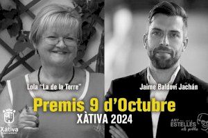 Lola «la de la Torre», José Jaime Baldoví, Herminia Argente i Sebastià Garrido, premis 9 d’Octubre de Xàtiva 2024