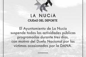 La Nucía suspende todos los actos públicos durante 3 días  por las víctimas de la DANA