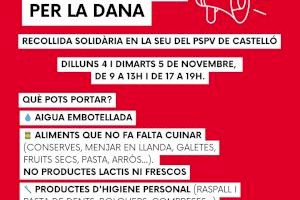 El PSPV de Castelló abrirá la Casa del Pueblo como punto de recogida de ayuda para la población afectada por la DANA