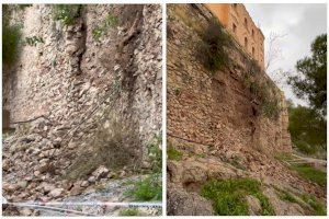 Enfonsament parcial d'una muralla a Cullera després de les intenses pluges de la DANA