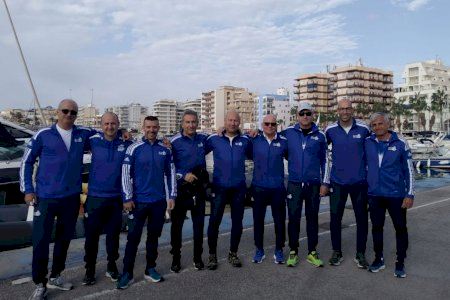 El equipo veterano masculino de banco fijo 3º en la i travesía a remo isla del fraile en Águilas