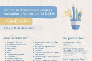 El Ayuntamiento de Almenara reogerá del 2 al 15 de diciembre material escolar para centros educativos afectados por la DANA